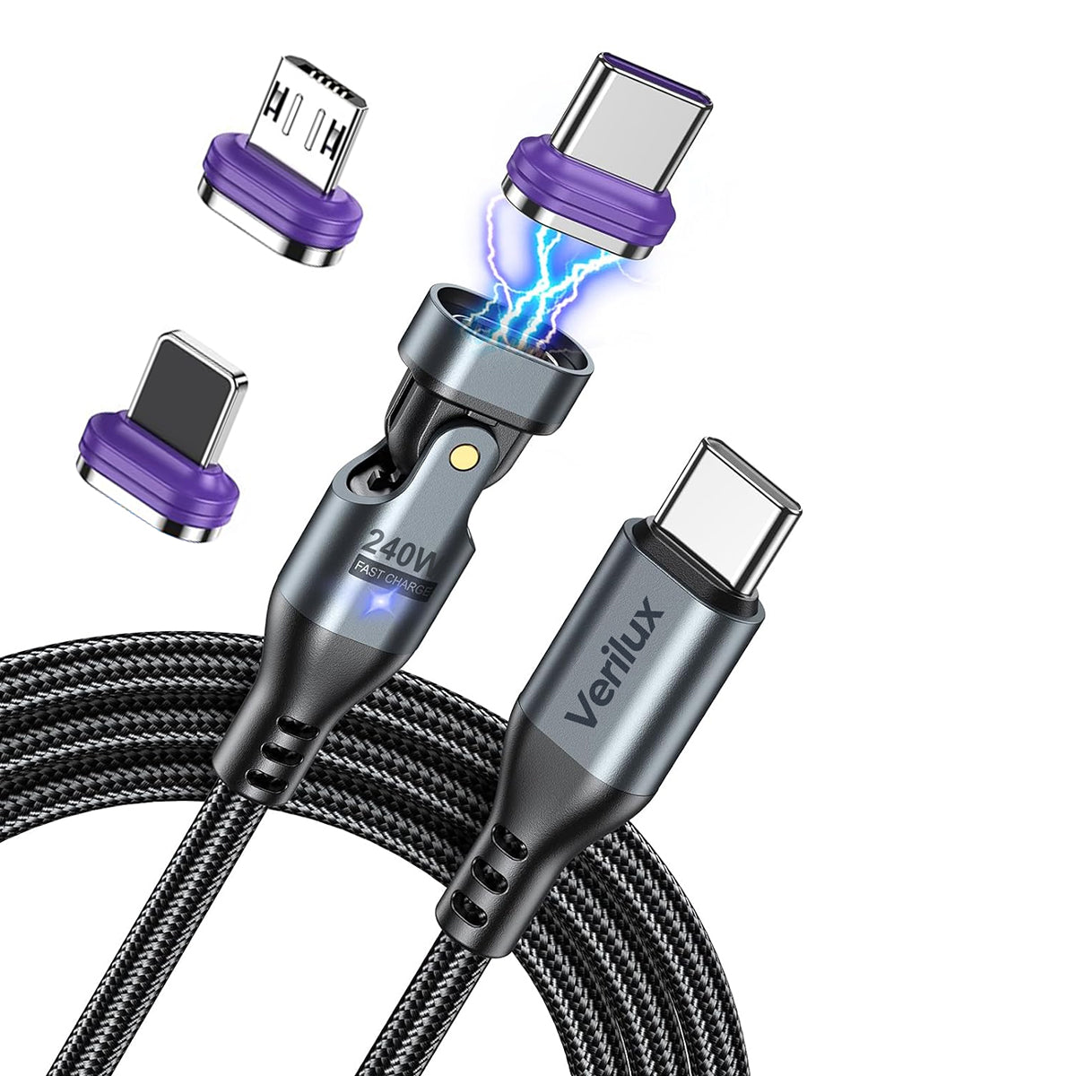 Verilux 240W USB C Cable Flexible Magnetic USB C Connector Design Fast Charging USB C Male to USB C Male Cable Support Data Transfer Universal 5.9ft USB Cable for Phone, Tablet Verilux 240W USB C Cable Flexible Magnetic USB C Connector Design Fast Charging USB C Male to USB C Male Cable Support Data Transfer Universal 5.9ft USB Cable for Phone, Tablet